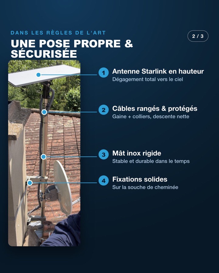 Installation Starlink sur toit à Lyon par MKS Technology