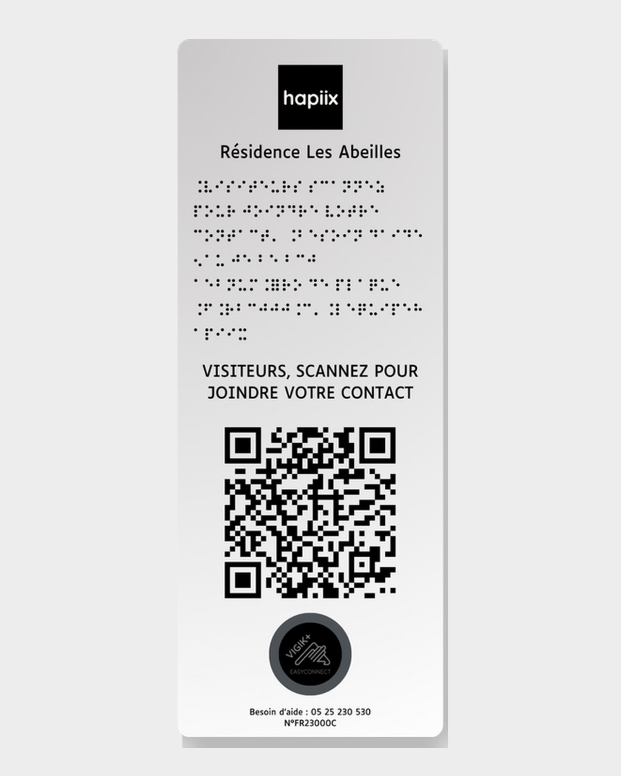 Plaque hapiix en aluminium avec QR code et braille