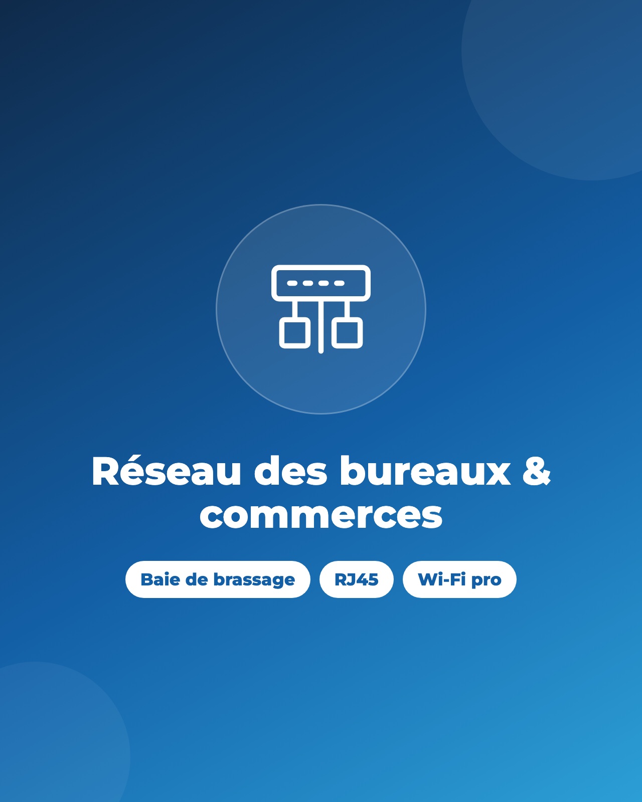 Réseau informatique des bureaux et commerces : baie de brassage, RJ45, Wi-Fi pro