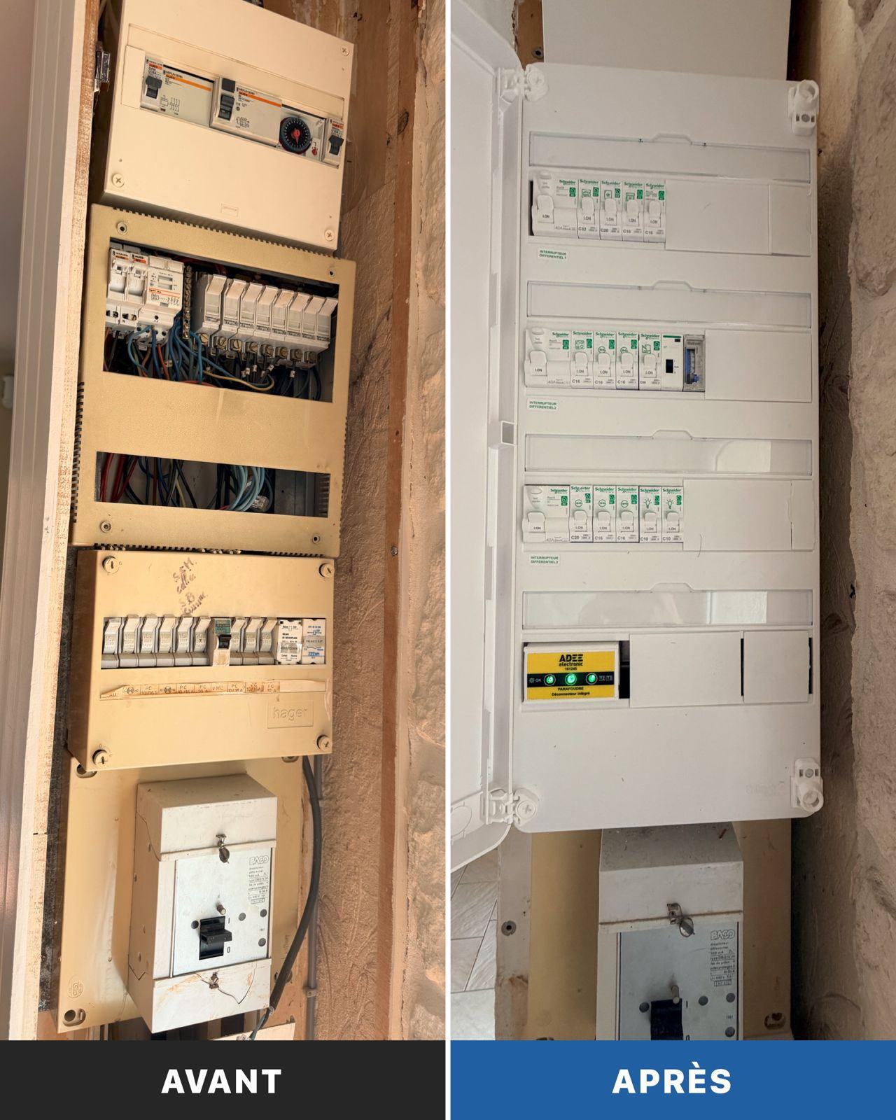 Mise aux normes d'un tableau électrique avant / après – MKS Technology, électricien à Lyon
